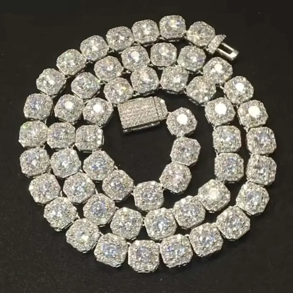 Silver 10mm Square Cluster Tennis Chain – 20 Inch